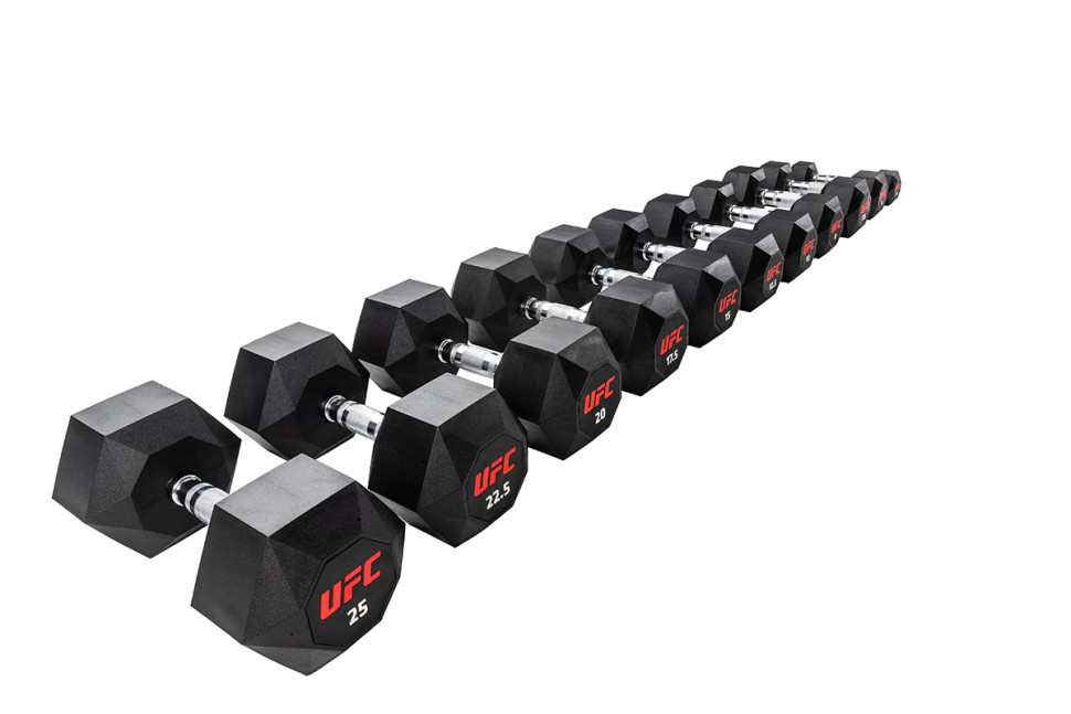 Комплект обрезиненных октагональных гантелей 5 пар от 10 до 20кг UFC Octagon Dumbbell